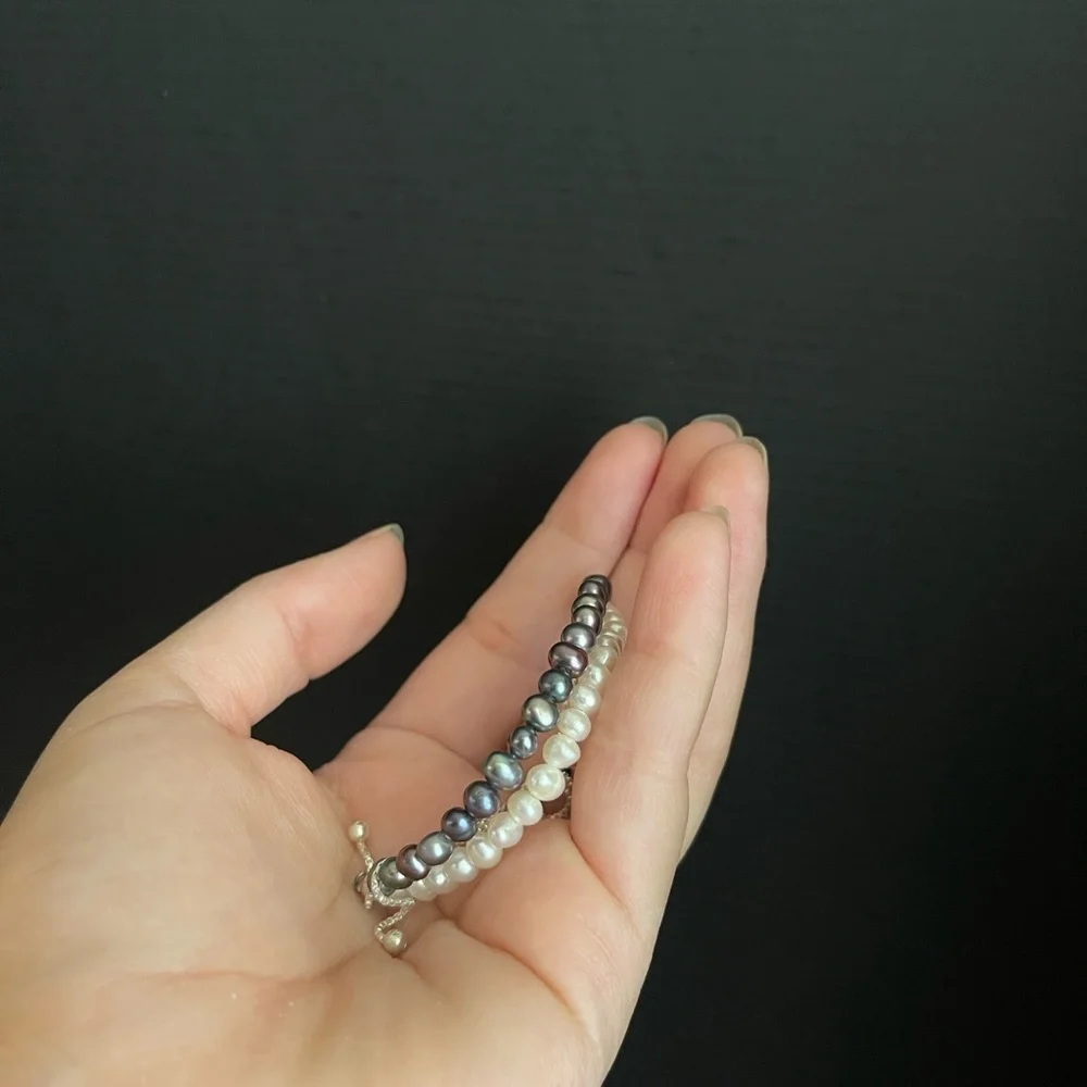 Sterling Silver Authentic Pearl Two Row Adjustable Bracelet